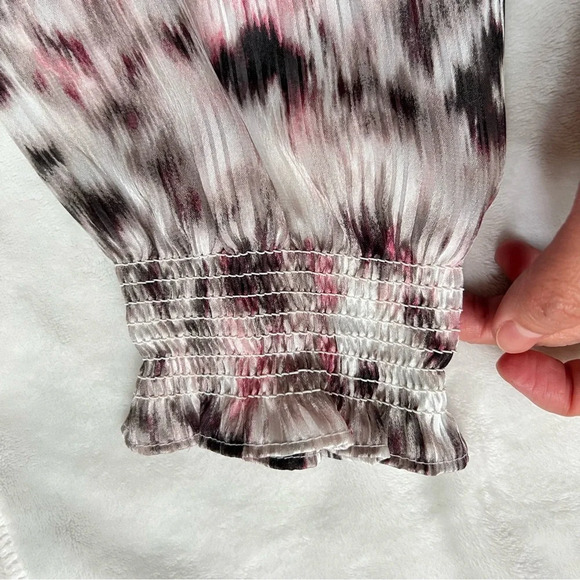 SIMPLYVERA Vera Wang Smocked Watercolor Chiffon Long Sleeves Tie Front Blouse XL - Picture 8 of 15